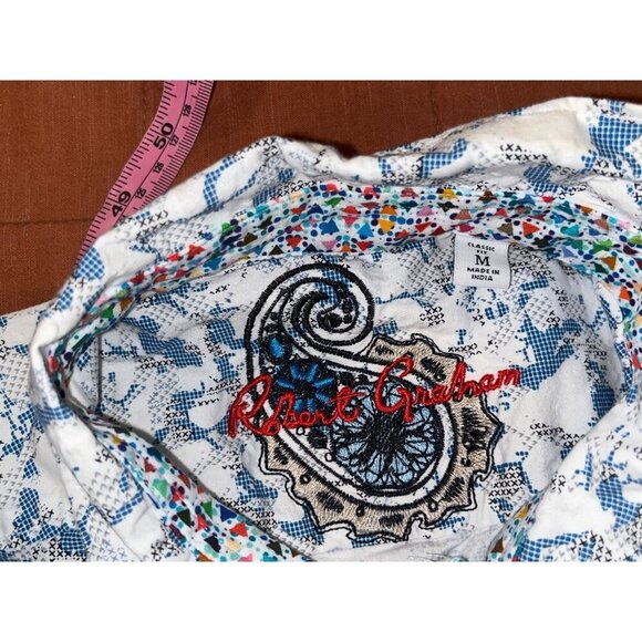 Robert Graham Blue Hagerman Classic Short Sleeve Button-Up Shirt Men's Size M - Picture 5 of 9
